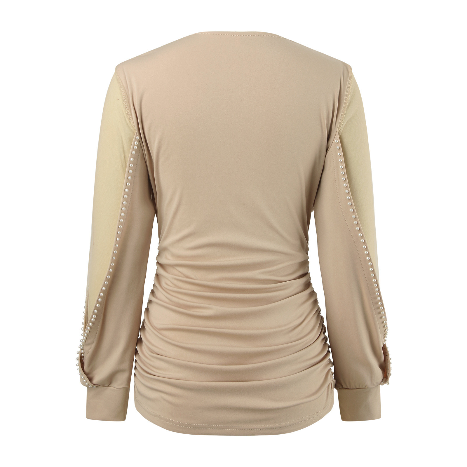 thumbnail image 5 of Blusa de malla de encaje transparente para mujer - Ribete de pedrería, cuello en V, manga larga - Top elegante y ajustado para ocasiones informales/fiestas - Tallas US/UK/EU S-XXL, 5 of 5